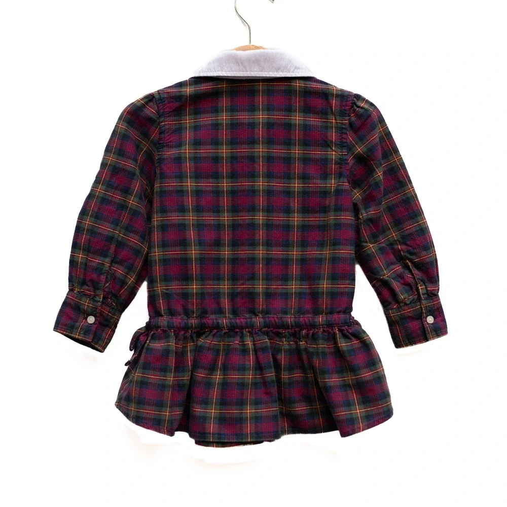 Ralph Lauren Shirt Dress Toddler 2T Tartan Plaid Peter Pan Collar Cinched Preppy